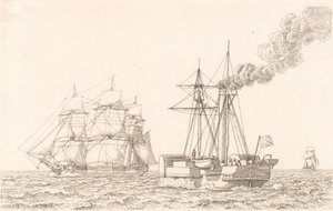 Hjuldamper og seilskute av Christoffer Wilhelm Eckersberg
