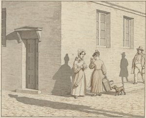 Lineært perspektiv som anvendt i maleri - Plate VII, 1 - A Street Corner Encounter av Christoffer Wilhelm Eckersberg