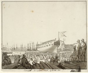 Linjeskipet Prins Christian Frederik går på grunn av Christoffer Wilhelm Eckersberg