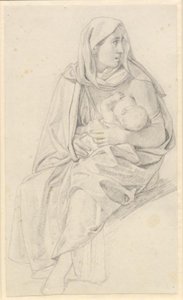 Moses deler vannet og Faraos hær er oppslukt - Studie for en israelittisk mor og hennes barn av Christoffer Wilhelm Eckersberg