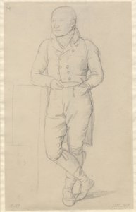 Portrett av en stående mann, bena i kors, lent mot en sofa av Christoffer Wilhelm Eckersberg