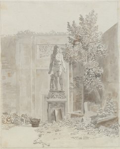 Gammel romersk statue i egyptisk stil, antagelig i hagen til Palazzo Barberini av Christoffer Wilhelm Eckersberg