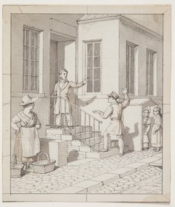 Krangel på gatetrinnene. Forstudie for "Lineært perspektiv anvendt på malerkunsten", Plate VII, 2 av Christoffer Wilhelm Eckersberg