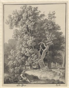 Skogmark ved Svendstrup med et par figurer, foran en sittende mann med spade av Christoffer Wilhelm Eckersberg