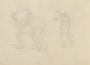 Studie av to menn lastet med byrder som går opp på et fjell av Christoffer Wilhelm Eckersberg