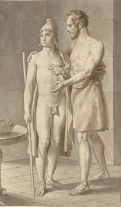Telemachos møter Odyssevs forkledd som tigger hos gjeteren Eumaios - Odyssevs; fragment av hele komposisjonen. av Christoffer Wilhelm Eckersberg