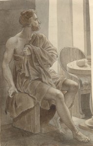 Telemachos møter Odyssevs forkledd som tigger hos gjeteren Eumaios - Odyssevs; fragment av hele komposisjonen. av Christoffer Wilhelm Eckersberg