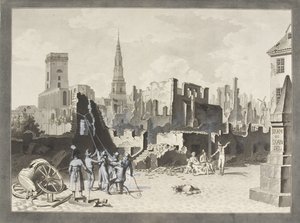 Ulfeldts plass, nå kalt Gråbrødertorv, etter det britiske bombardementet i september 1807 av Christoffer Wilhelm Eckersberg