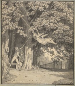 The Woodlands av Skjoldnæsholm med en ung mann som svinger en ung jente av Christoffer Wilhelm Eckersberg