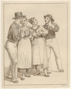 To sjømenn spanderer et par jenter. av Christoffer Wilhelm Eckersberg