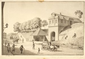 Utsikt langs vollen mot Nørreport, sett fra innsiden av Christoffer Wilhelm Eckersberg