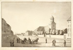 Utsikt over Sankt Annæ torg med Garnisonskirken av Christoffer Wilhelm Eckersberg
