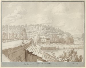 Utsikt fra Sevres over den gamle Seinebroen med parken i Saint Cloud i bakgrunnen av Christoffer Wilhelm Eckersberg