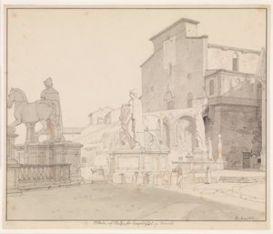 Utsikt over Campidoglio og Santa Maria i Aracoeli, Roma av Christoffer Wilhelm Eckersberg