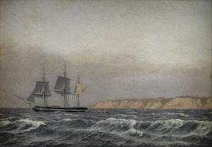 Utsikt over Mønsklippene og en korvett av Christoffer Wilhelm Eckersberg