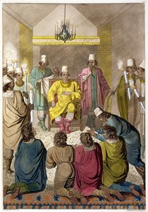 Don Alvaro, kongen av kongoleseren på sin trone, plate 42 fra 'Le Costume Ancien et Moderne' av Jules Ferrario, gravert av A. Biasioli (1790-1830) utgitt ca. 1820-30-tallet av C. Bottigella