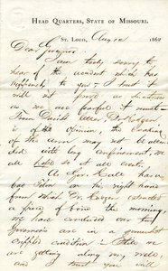 Brev signert C.C. Bailey, Head Quarters, State of Missouri, St. Louis, til guvernør [Hamilton R. Gamble], 12. august 1863 av C. C. Bailey