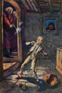 Illustrasjon for Oliver Twist av Charles Dickens (litho-farge)