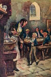 Illustrasjon for Oliver Twist av Charles Dickens (litho-farge)