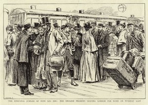 Det episkopale jubileet til pave Leo XIII, de engelske pilegrimene forlot London til Roma tirsdag sist av C. Hentschell