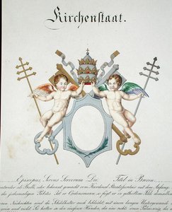 Arms of the Church State of the Vatican, fra en samling av akvareller utgitt i Tyskland, ca. 1830-33 (farge litho) av C. Hildebrandt