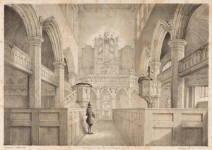 Interiøret til St. Peters, Wolverhampton, gravert av I. Shaw, 1848 av C. J. Greenwood