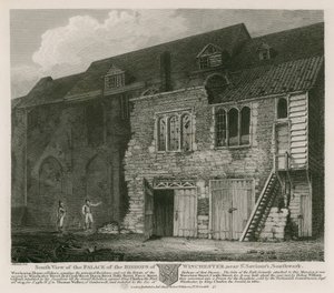Sørutsikt over Palace of the Bishops of Winchester, nær St Saviour