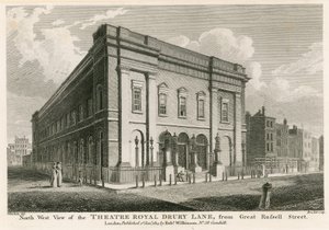 Vestutsikt over Theatre Royal, Drury Lane, London, fra Great Russell Street