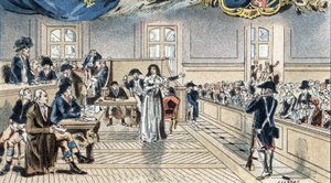 Marie Antoinette, dronning av Frankrike, for dommerne under rettssaken hennes 14. oktober 1793. av Camille Gilbert