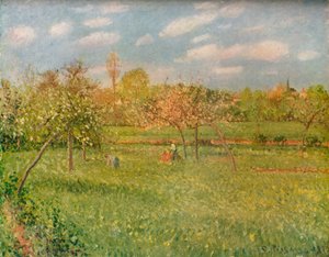 Epletrær ved Eragny, Morning Sunshine, c1896 av Camille Jacob Pissarro