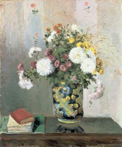 Bukett med blomster, krysantemum i en kinesisk vase av Camille Jacob Pissarro