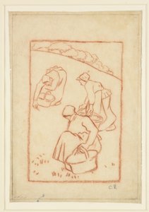 Komposisjonsstudie for "Kvinner som luker gresset" av Camille Jacob Pissarro