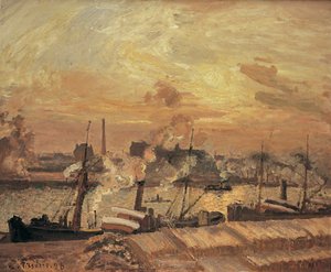 Lossing av ved, Quai de la Bourse, solnedgang, 1898. av Camille Jacob Pissarro