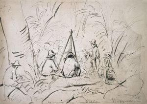 Utflukt til Mont Avila, Venezuela (blyant med penn og blekk på papir) av Camille Jacob Pissarro