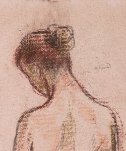 Stående naken i full lengde av en kvinne, bakfra av Camille Jacob Pissarro