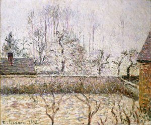 Landskap med frost og tåke, Eragny; Paysage, Givre et Brume, Eragny, av Camille Jacob Pissarro