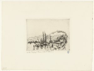 Landskap nær Rouen Paysage à Rouen (Côte ste Catherine) (tittel på objekt) av Camille Jacob Pissarro