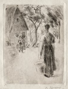 Bondekvinne som bærer bøtter, 1889. av Camille Jacob Pissarro
