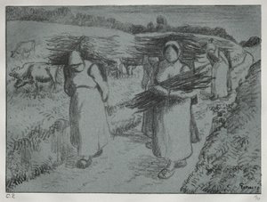Bønder som bærer Fagots, ca. 1896. av Camille Jacob Pissarro