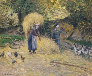Peasants Heaving Straw, Montfoucault, 1875 av Camille Jacob Pissarro