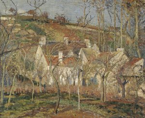 Røde tak, hjørnet av en landsby, vinter, 1877 av Camille Jacob Pissarro