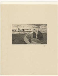 Skumring med høystakker Crepuscule avec Møbler av Camille Jacob Pissarro
