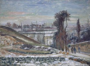Snølandskap nær l"Hermitage, 1875 av Camille Jacob Pissarro
