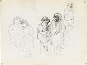 Studier av to barn som leser av Camille Jacob Pissarro