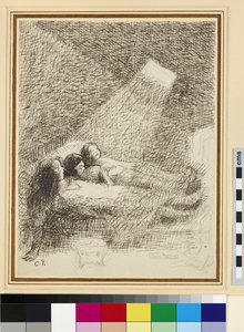 Studie for The Asphysia (penn og blekk over blyant på glassert papir) av Camille Jacob Pissarro