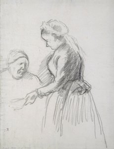 Studie av kunstnerens mor med hushjelpen hennes (kull på papir) av Camille Jacob Pissarro