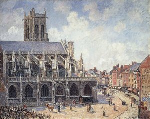 St. Jacques-kirken i Dieppe i morgensolen; L"eglise Saint-Jacques a Dieppe Matin, Soleil, 1901 av Camille Jacob Pissarro