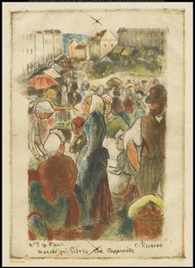 Gisors-markedet, Rue Cappeville, ca. 1894 av Camille Jacob Pissarro
