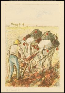 The Plough, frontispice for "Les Temps Nouveaux", 1901 av Camille Jacob Pissarro