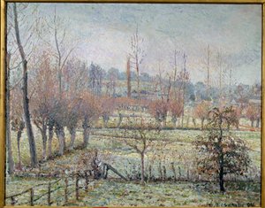 Hvit frost, morgen eller snøeffekt i eragny. Maleri av Camille Pissarro (1830-1903) av Camille Jacob Pissarro